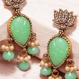 Anouk Artificial Beads Beaded Meenakari Lotus Shaped Drop Earrings-picture-29
