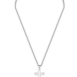 Peora Men Silver-Plated Stainless Steel Cross Pendant with Box Chain image 3