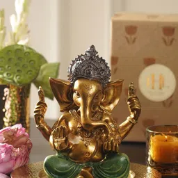 Pure Home and Living Gold-Toned & Green Lord Ganesha Idol Showpiece-picture-26