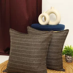 THE CONVERSION Coffee Brown Set of 2 Striped Square Cushion Covers image 2