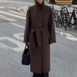 bebe Women Notched Lapel Cllar Front-Open Overcoat With Belt-image-9