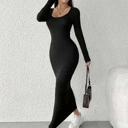 quintessentials Women Bodycon Black Maxi/Full Length Dress image 4