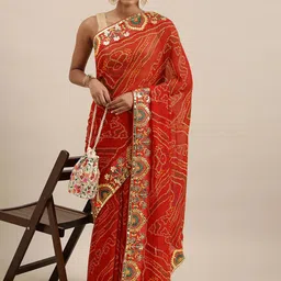 LeeliPeeri Designer Bandhani Printed Gotta Patti Saree-image-93