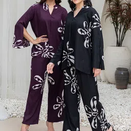 TITTLI Pack Of 2 Floral Printed Notch Collar Tunics & Trousers-picture-34