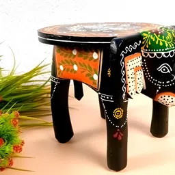 apka mart Black & Orange Coloured Printed Wooden Stool-picture-15