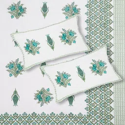 JAIPUR FABRIC White Floral Bedsheet with 2 Pillow Covers image 5