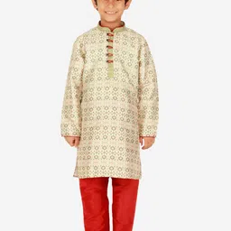 P-Mark Boys Ethnic Motifs Printed Mandarin Collar Kurta With Trouser-picture-4