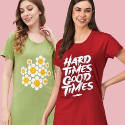 Christy World Women Pack Of 2 Typography Printed Short Sleeves Longline T-shirt-picture-44