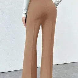 BROADSTAR Women Smart Straight Fit High-Rise Easy Wash Pleated Trousers image 2