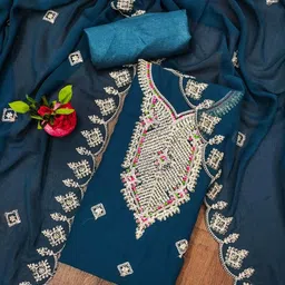 KALINI Floral Embroidered Zari Work Georgette Unstitched Dress Material-image-72