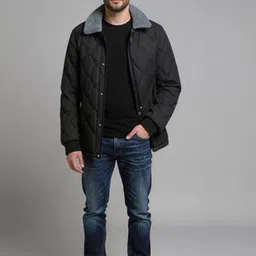 Mast & Harbour Men Spread Collar Solid Quilted Jacket image 2