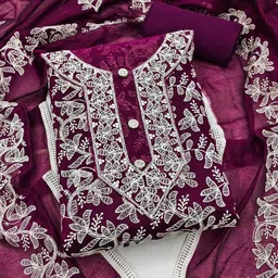 LeeliPeeri Designer Embroidered Chanderi Silk Unstitched Dress Material-picture-15