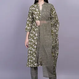 Jyoti Women Floral Printed Regular Pure Cotton Kurta with Trousers & With Dupatta-image-37