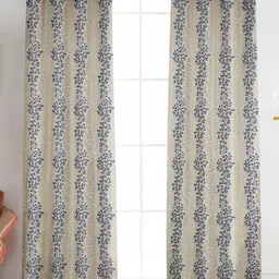 Galaxy Home Decor Grey & Blue 2 Pieces Floral Printed Room Darkening Long Door Curtains-image-27
