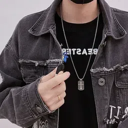 KPOP Men Stainless Steel Silver-Plated Geometric Pendant With Chain-picture-23