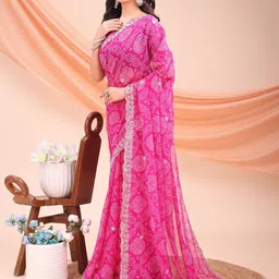 Mitera Bandhani Printed Embroidered Bandhani Saree with Blouse Piece image 2