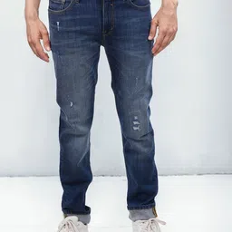 Celio Men Jean Slim Fit Mid-Rise Low Distress Light Fade Cotton Jeans-picture-11
