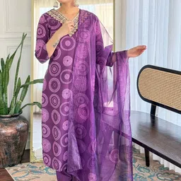 CaniBani Women Printed Regular Thread Work Kurta with Trousers & With Dupatta-picture-12