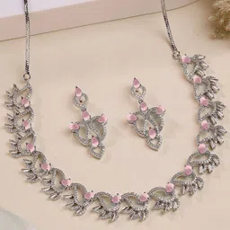 KARATCART Gold-Plated American Diamond Studded Leaf Motif Jewellery Set image 1