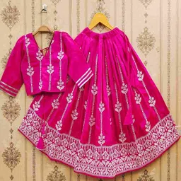 SHUBHVILAS DESIGN Unisex Kids Embroidered Thread Work Semi-Stitched Lehenga &-picture-10