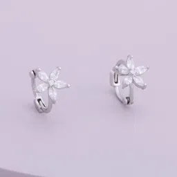 Kushal's Fashion Jewellery Rhodium-Plated Zircon Studded Floral Shaped Hoop Earrings-picture-15