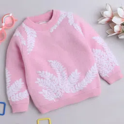 Yellow Apple Girls Floral Embroidered Woollen Pullover-picture-42