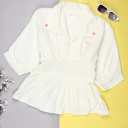 V-Mart Girls Solid Shirt Collar Cotton Top-image-91