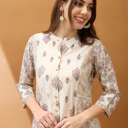 Globus Ethnic Print Mandarin Collar Button Down A-Line Kurta With Straight Pant Set image 5