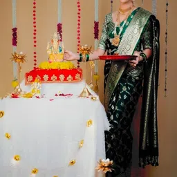 HERE&NOW Woven Design Zari Silk Cotton Banarasi Saree-picture-16