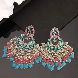 Jazz and Sizzle Gold Plated Kundan Studded And Pearls Beaded Crescent Meenakari Chandbalis-picture-20