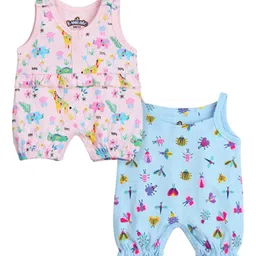 BONTOTS Girls Pack Of 2 Printed Pure Cotton Rompers-picture-26