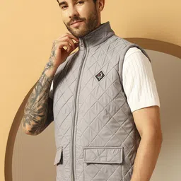 Christy World Men Mock Collar Solid Gilet Jacket image 3