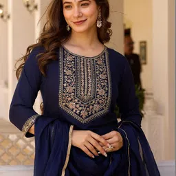 CaniBani Women Ethnic Motifs Embroidered Regular Thread Work Kurta with Trousers & With Dupatta image 2