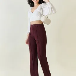 aayu Women Regular Fit Purple Lycra Blend Trousers image 4