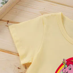 Kookie Kids Half Sleeves Tee Unicorn Print - Yellow image 5