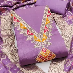 BlissFlair Floral Embroidered Thread Work Chanderi Cotton Unstitched Dress Material-image-55