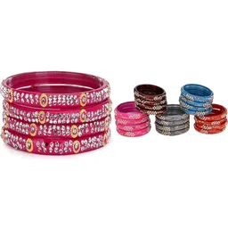 SOMIL Set Of 24 Artificial Stones Studded Glass Bangles-image-42