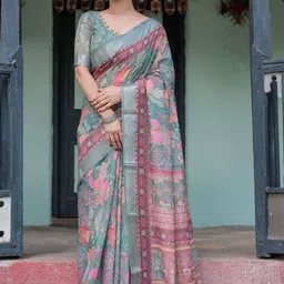 MAHARANI COUTURE Floral Pure Linen Banarasi Saree-picture-13