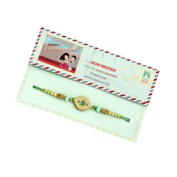 ADIVA Set Of 3 Gold-Plated Cubic Zirconia Studded & Beaded Rakhi Gift Set image 2