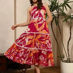 DEKLOOK Women Print Ruffled Crepe Fit & Flare Midi Dress-picture-25