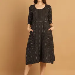 CORSICA Women Striped Round Neck A-Line Midi Dress-image-72