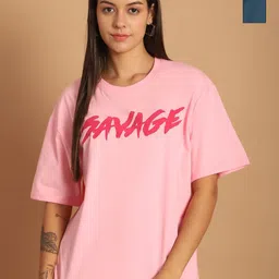 Tromko Women Pack of 2 Graphic Printed Round Neck Cotton Oversized T-shirts-image-83