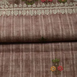 Meena Bazaar Floral Embroidered Sequinned Linen Unstitched Dress Material image 2