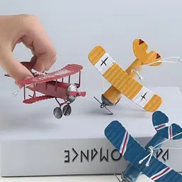 Ascension Blue 3 Pieces Vintage Biplane Model Mini Figurines Decorative Showpieces image 4