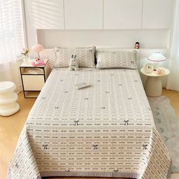 JC HOME White & Grey Printed Single Bed Cover With Pillow Covers-picture-35