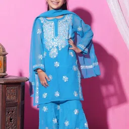 KHAKA Girls Ethnic Motifs Embroidered Regular Thread Work Kurta Set image 5
