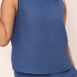 dhaaga Linen Round Neck Top With Trousers Co-Ords Set image 2