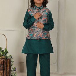 Pro-Ethic STYLE DEVELOPER Boys Floral Printed Regular Pure Cotton Kurta with Trousers-picture-19