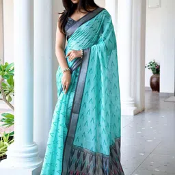 SANISA Ethnic Motifs Zari Linen Blend Handloom Saree-picture-41