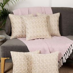 monkdecor Cream Color Hexa Design Velvet Plush Soft Cushion Covers Set of 5-picture-43